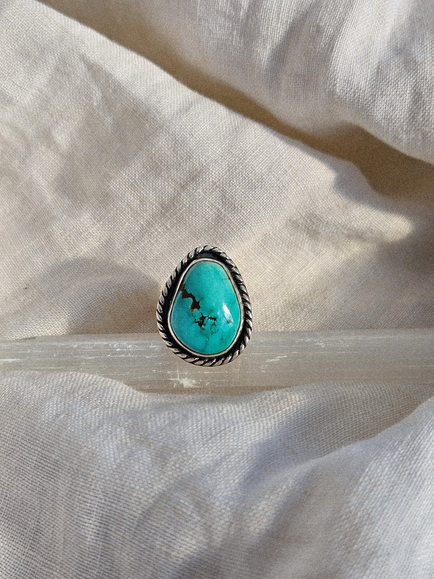 FOX TURQUOISE RING, ROPE DETAIL - SZ 6.5