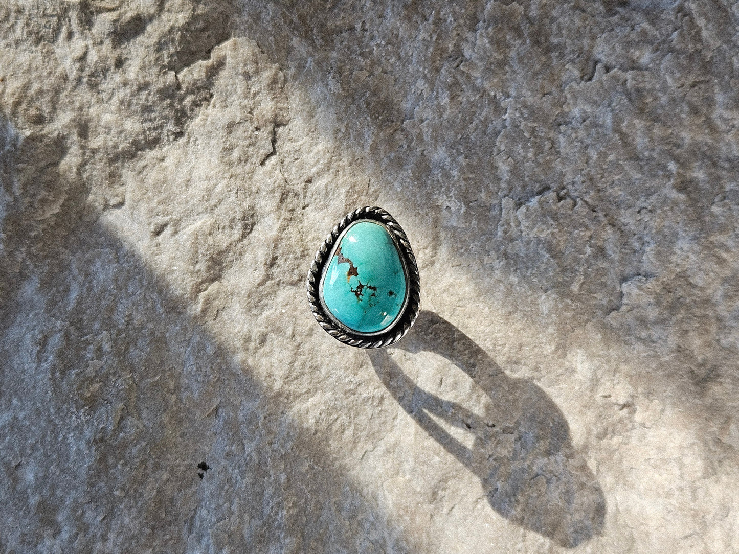 FOX TURQUOISE RING, ROPE DETAIL - SZ 6.5