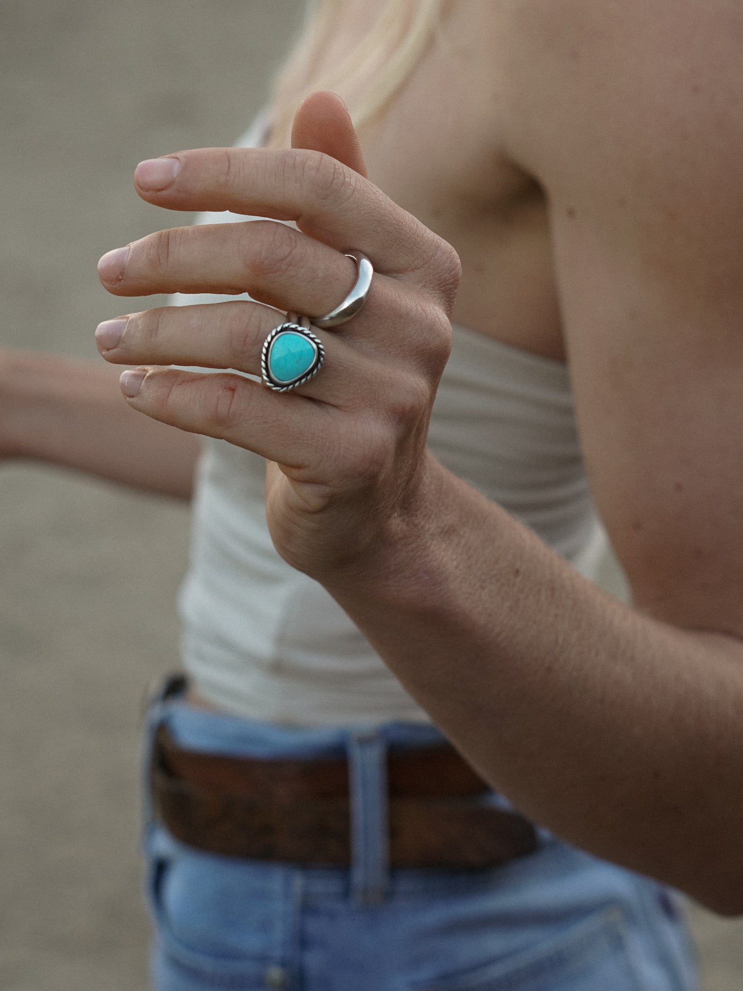LA ELISA TURQUOISE RING, ROPE DETAIL - SZ 7.5