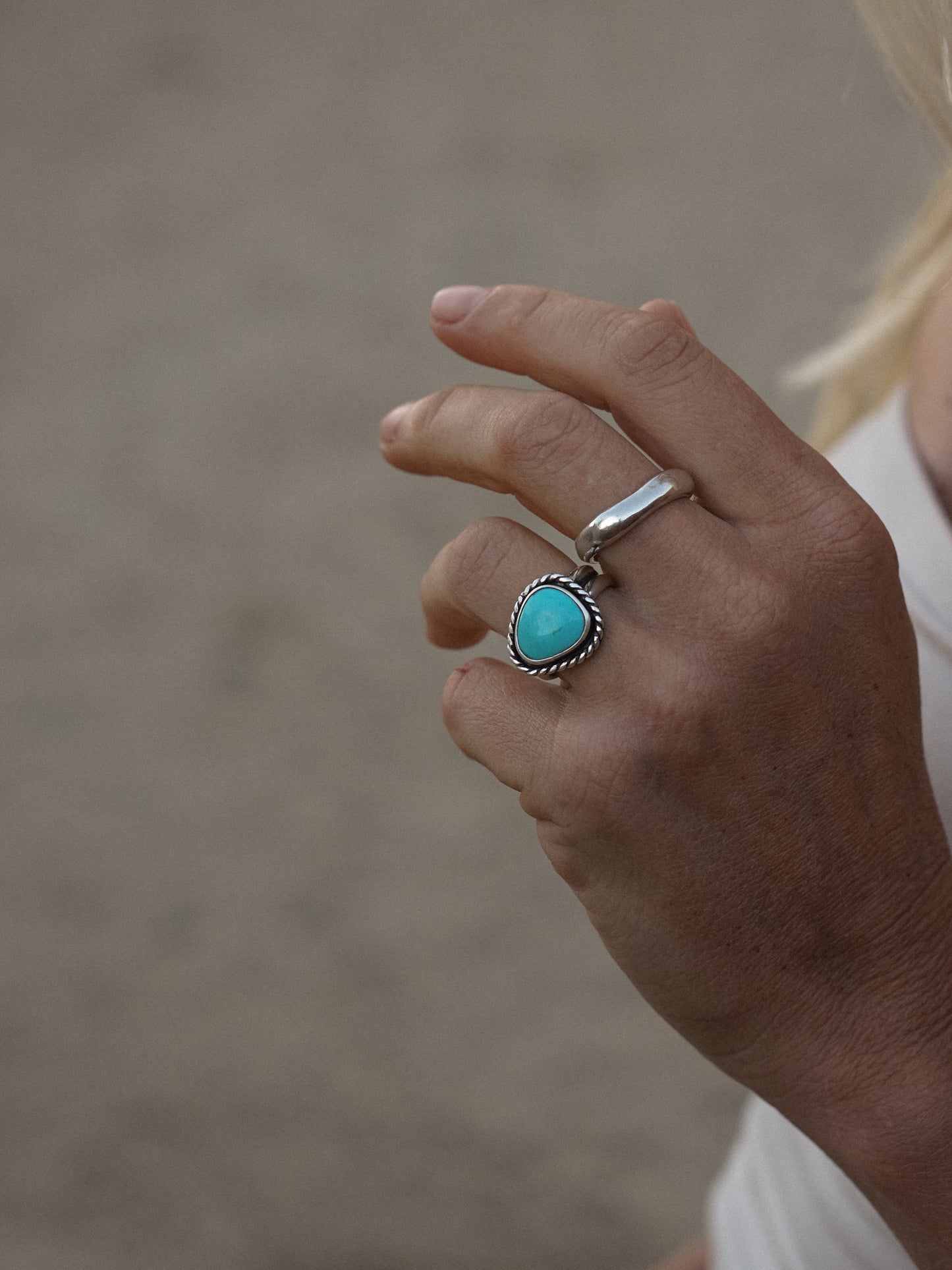 LA ELISA TURQUOISE RING, ROPE DETAIL - SZ 7.5