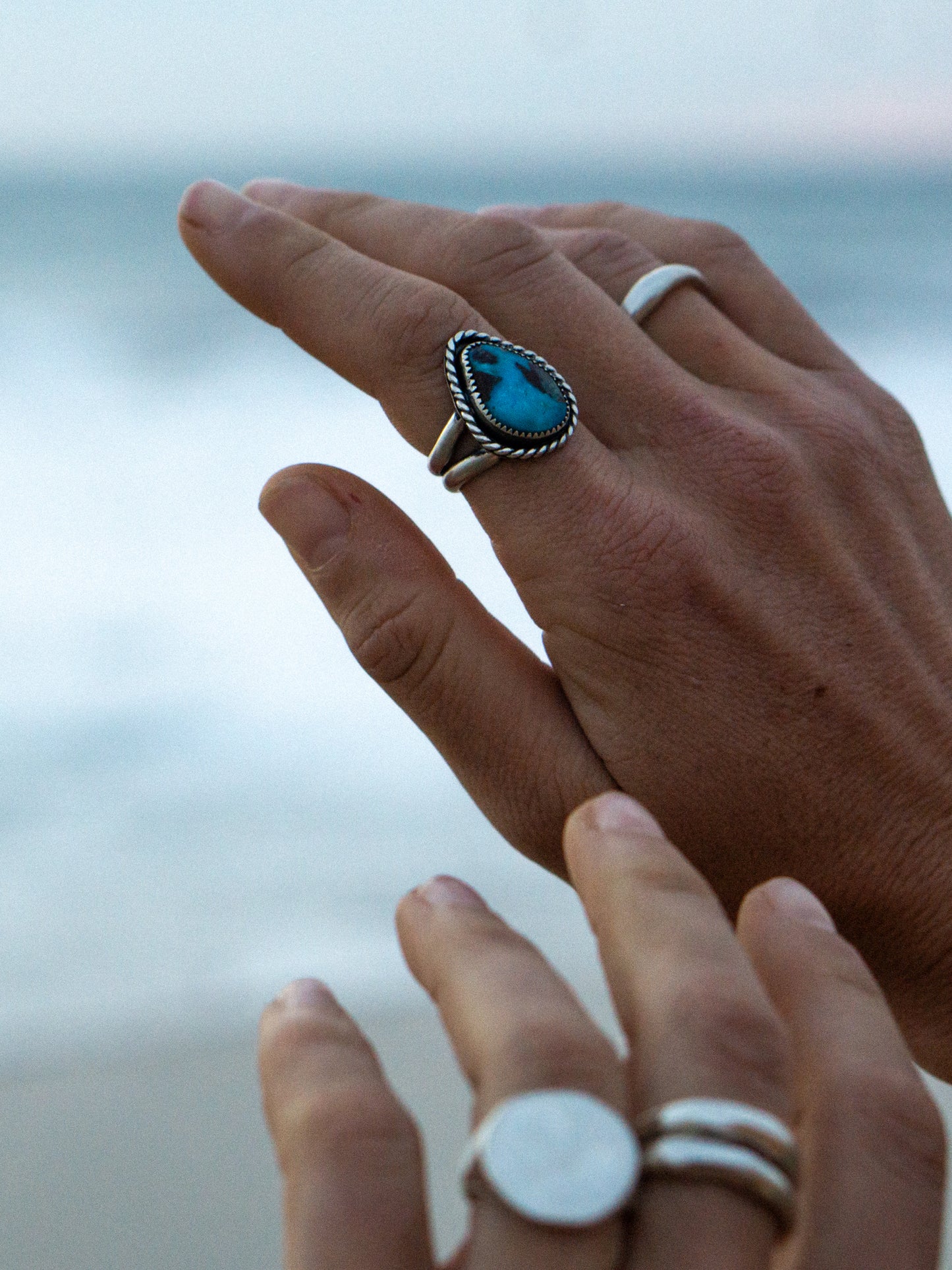 PERSIAN TURQUOISE RING, ROPE DETAIL - SZ 8.5