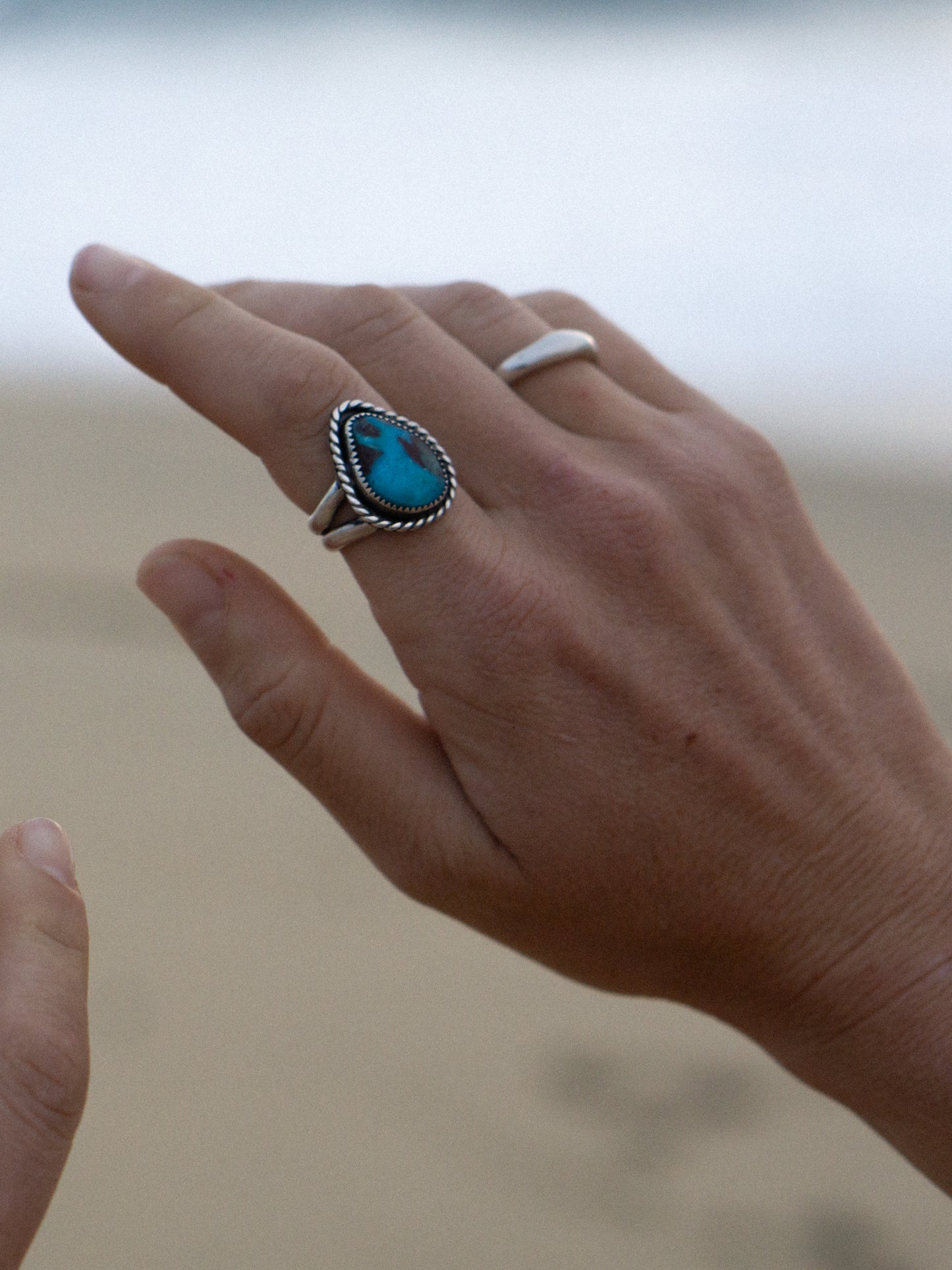 PERSIAN TURQUOISE RING, ROPE DETAIL - SZ 8.5