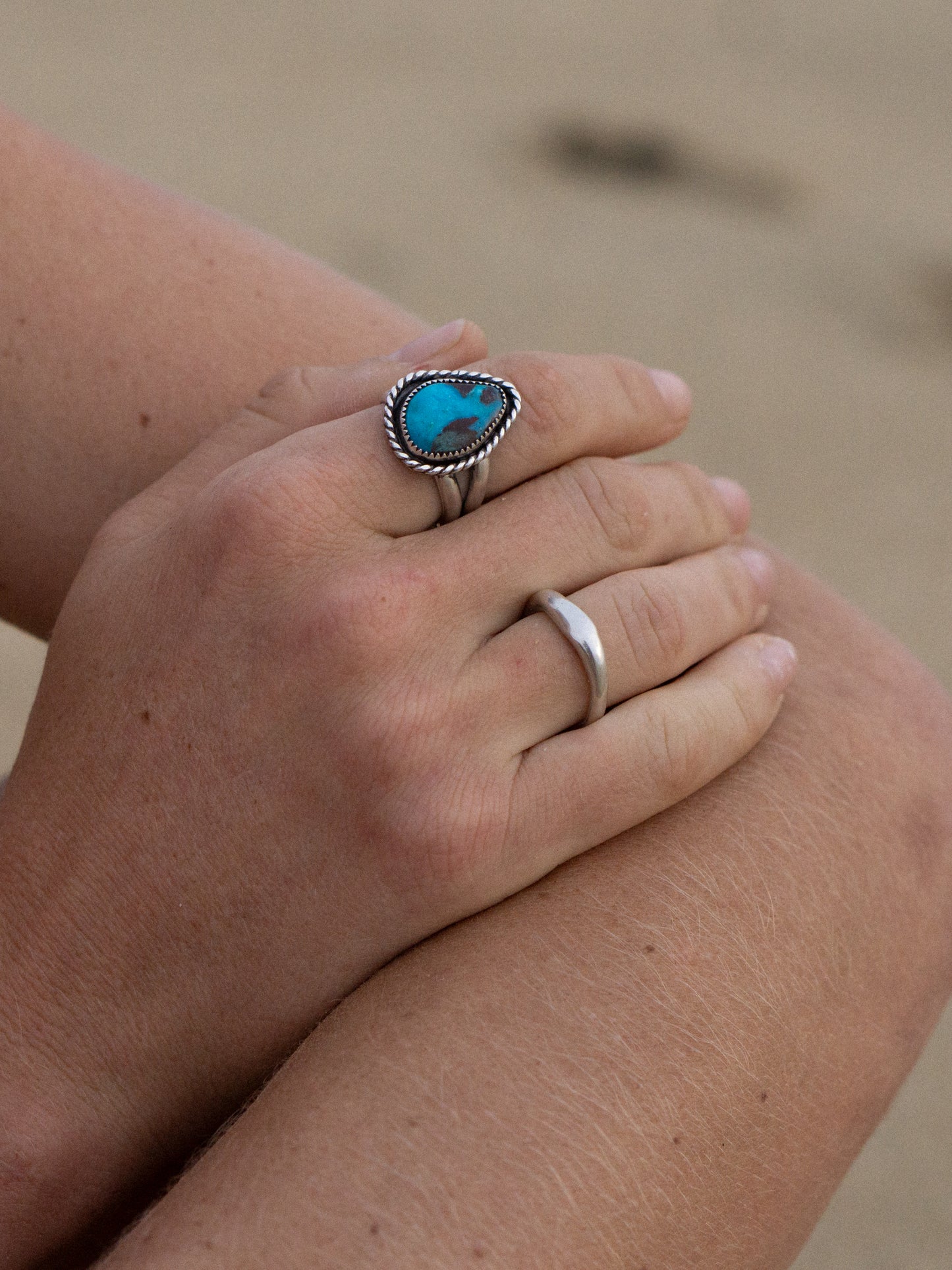 PERSIAN TURQUOISE RING, ROPE DETAIL - SZ 8.5